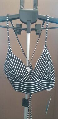 SHARE & SHORE NWT BIKINI TOP BLACK/WHITE ZEBRA PRINT SIZE 34DD